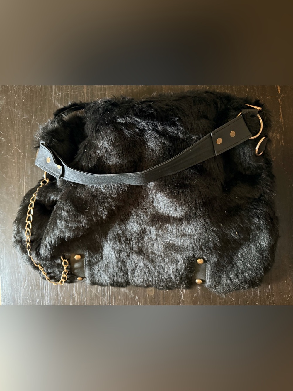 Large Cute Carry All Fluffy Black Handbag Tote 13” x 18”